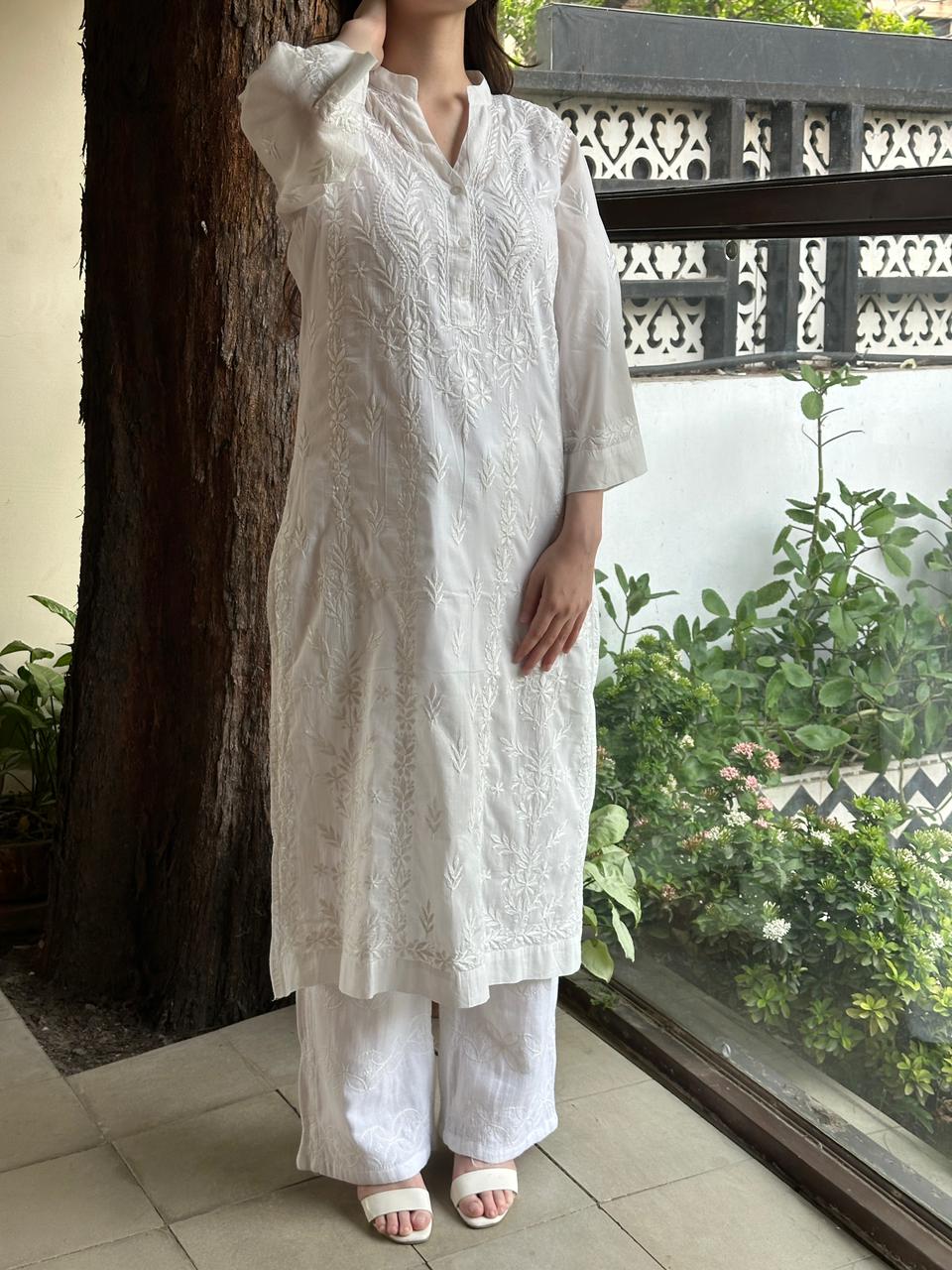 White Cotton Chikankari Kurta