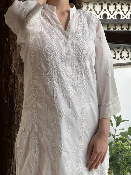 White Cotton Chikankari Kurta