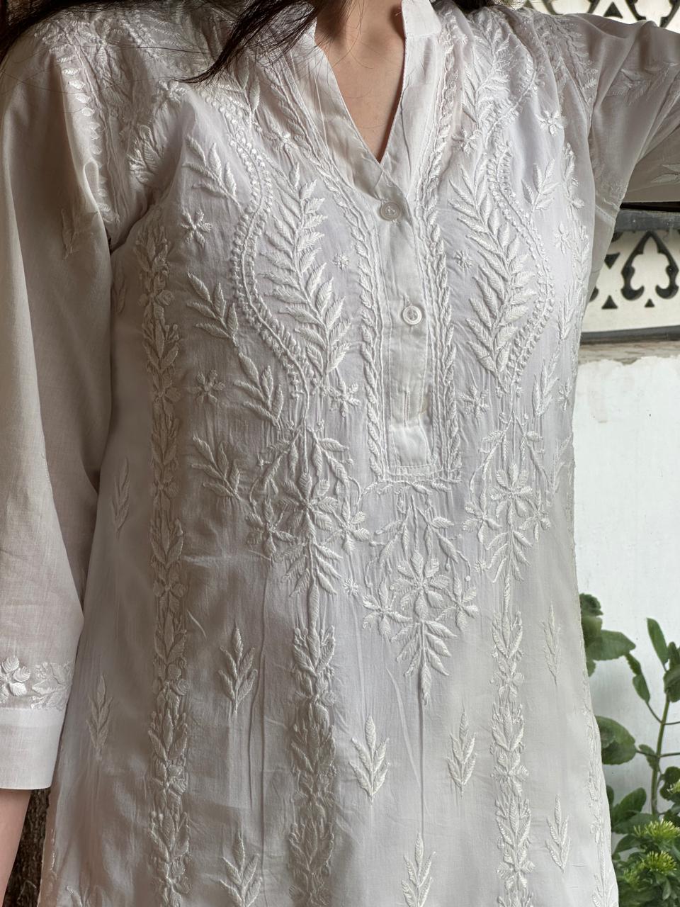White Cotton Chikankari Kurta