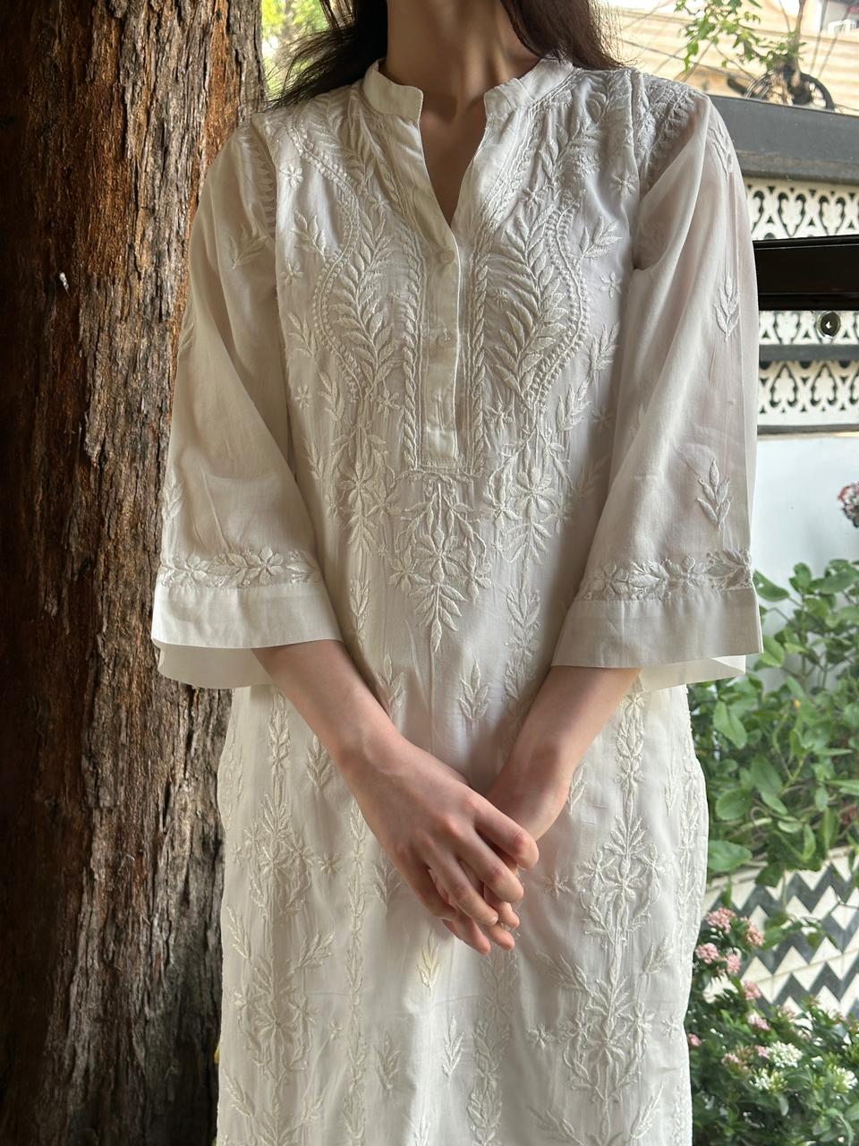White Cotton Chikankari Kurta