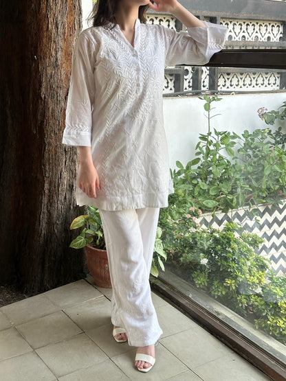 White Cotton Chikankari Short Top