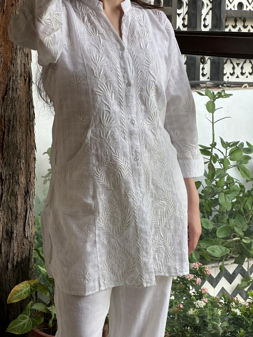 White Cotton Chikankari Shirt