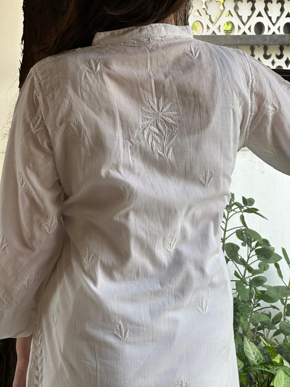 White Cotton Chikankari Short Top