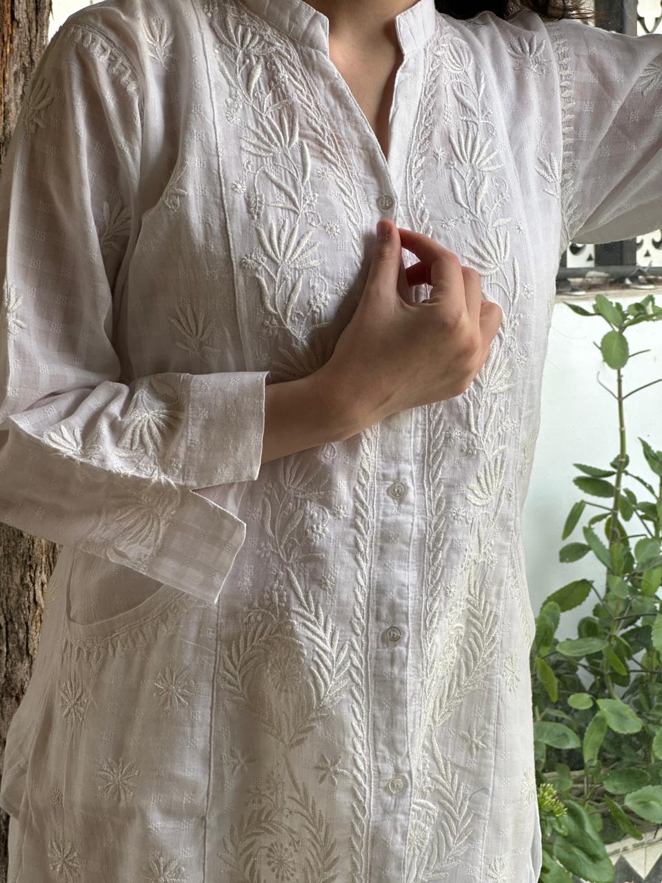 White Cotton Chikankari Shirt