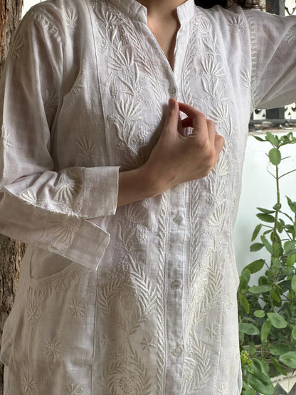 White Cotton Chikankari Shirt