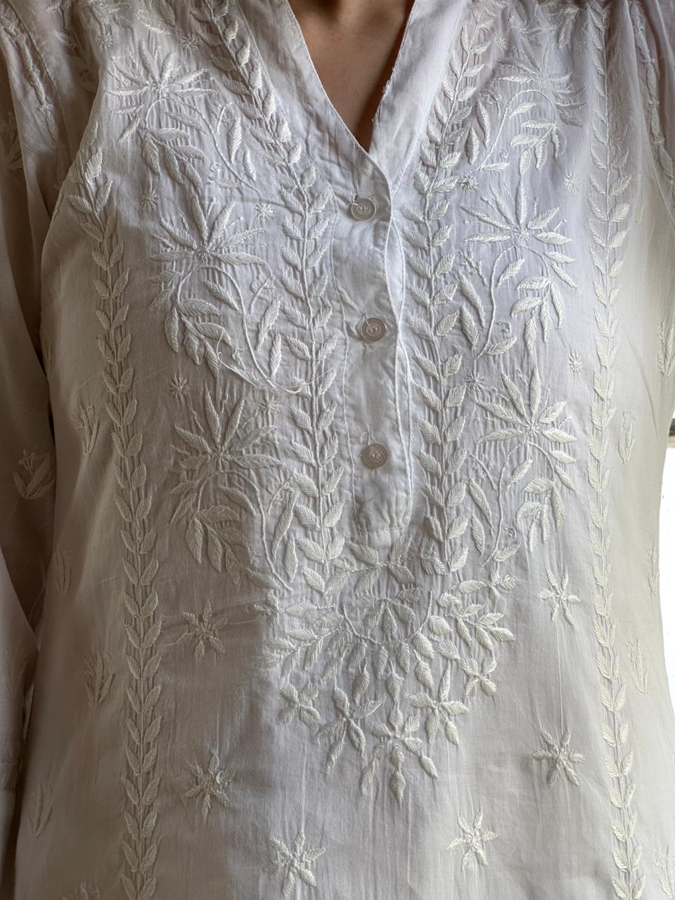 White Cotton Chikankari Short Top