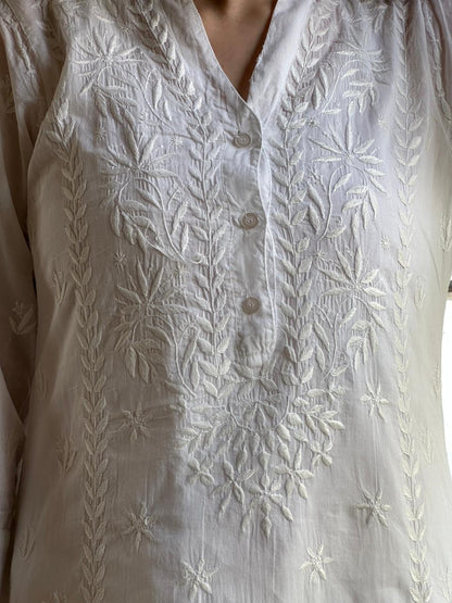 White Cotton Chikankari Short Top