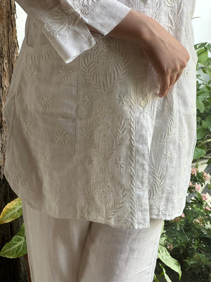 White Cotton Chikankari Shirt