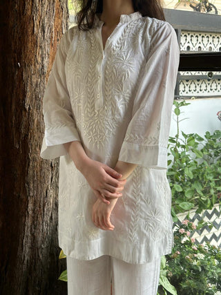 White Cotton Chikankari Short Top