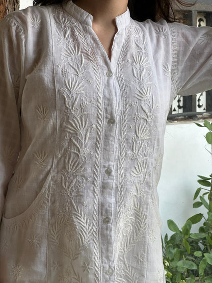 White Cotton Chikankari Shirt