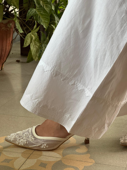 White Daraz Cotton Applique Palazzo
