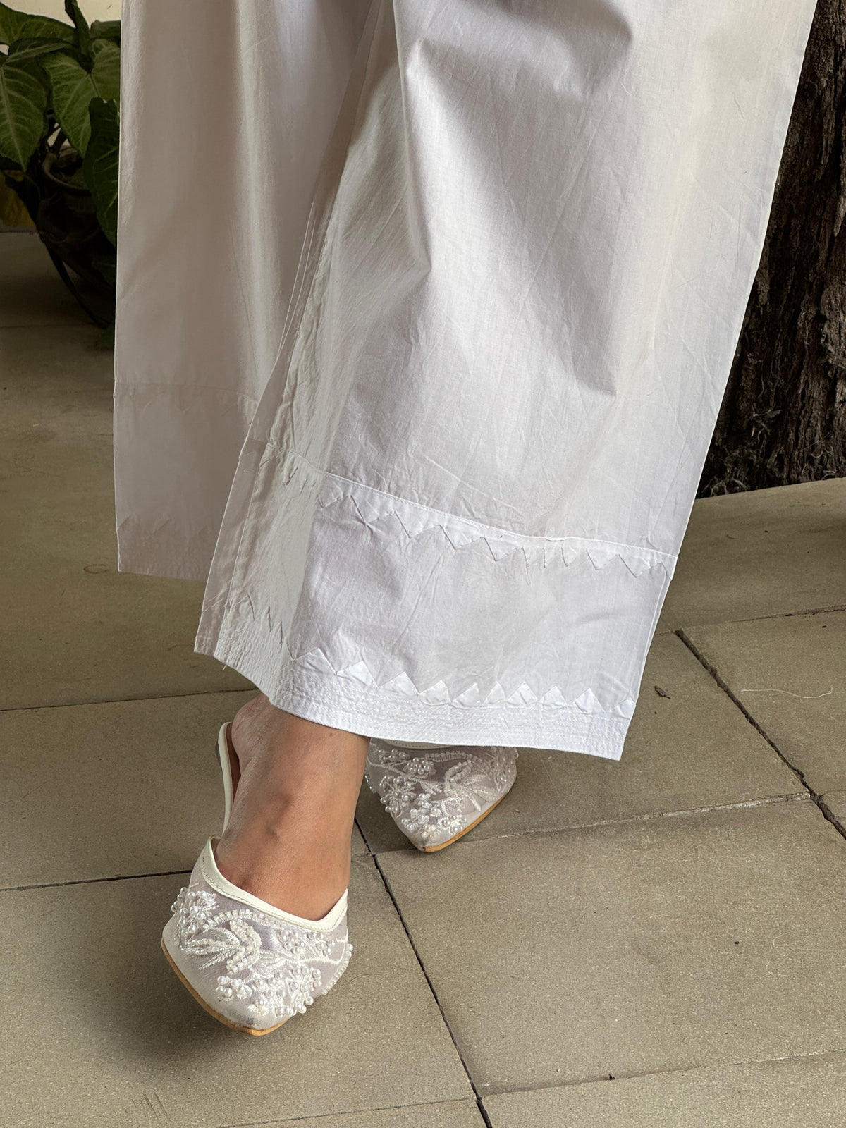 White Daraz Cotton Applique Palazzo