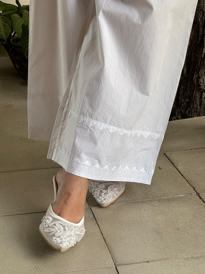 White Daraz Cotton Applique Palazzo