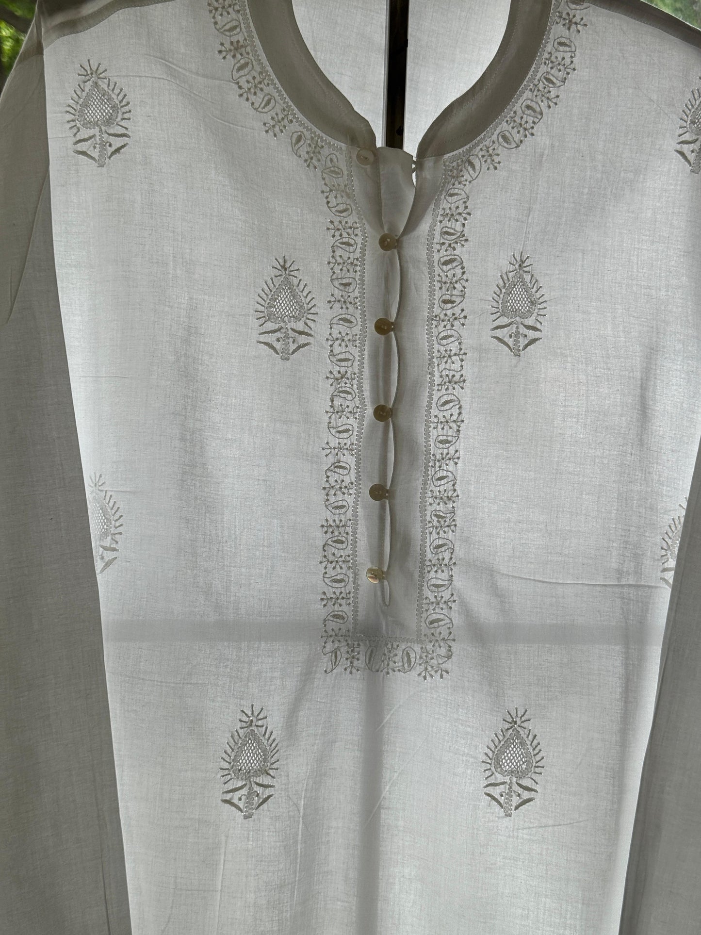 White Fine Chikankari Men's Cotton Kurta
