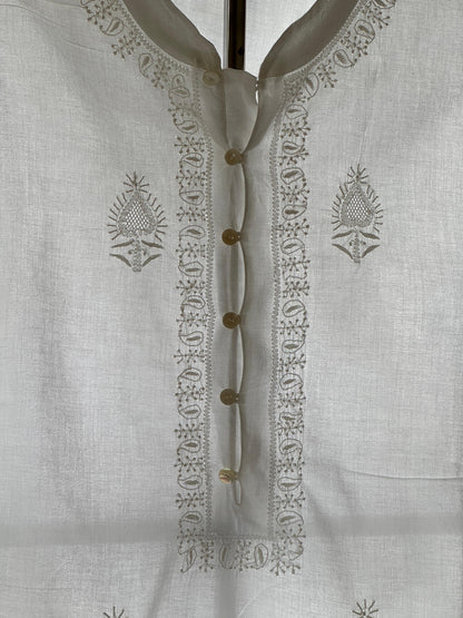 White Fine Chikankari Men's Cotton Kurta