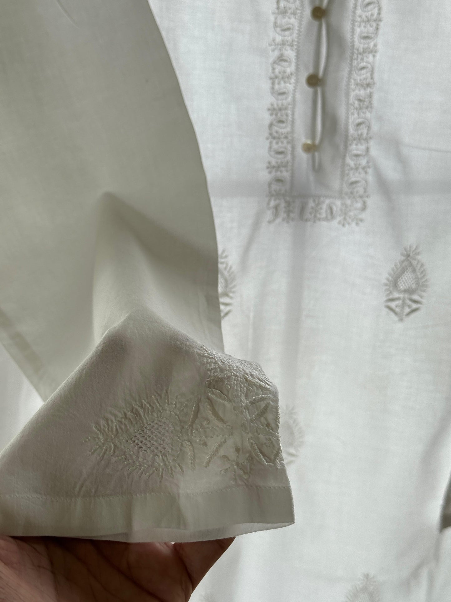 White Fine Chikankari Men's Cotton Kurta