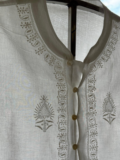 White Fine Chikankari Men's Cotton Kurta