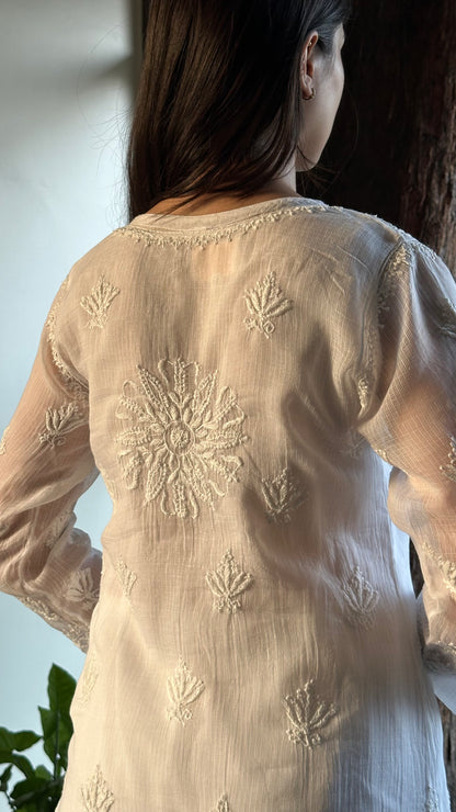 White Floral Kota Chikankari Kurta