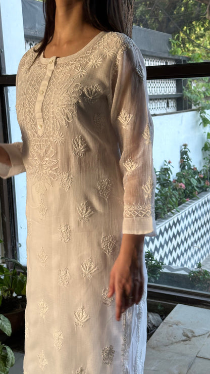 White Floral Kota Chikankari Kurta