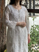 White Floral Kota Chikankari Ready To Wear Straight Kurta With Slip