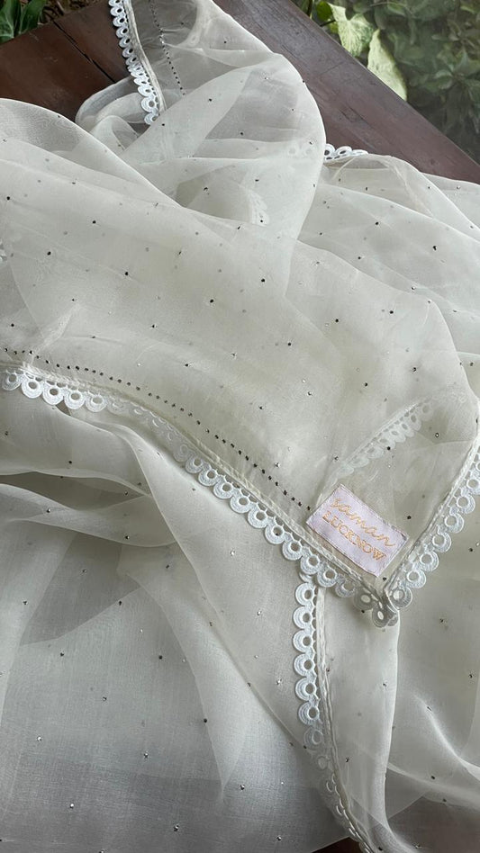 White Noor Organza Mukaish Kamdani Dupatta