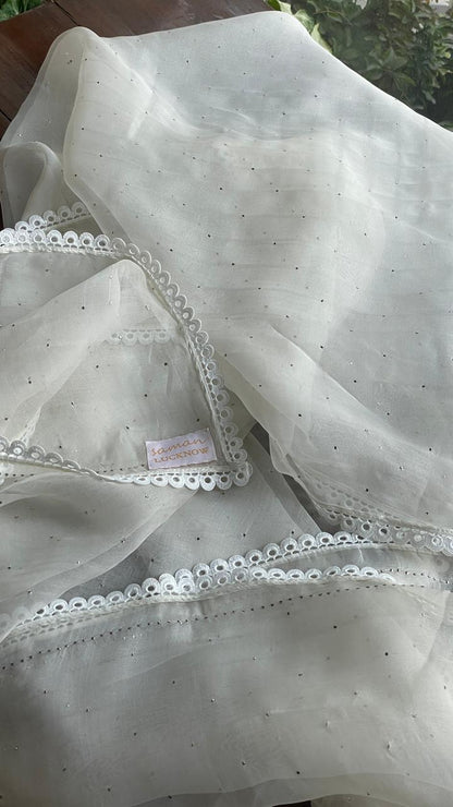 White Noor Organza Mukaish Kamdani Dupatta