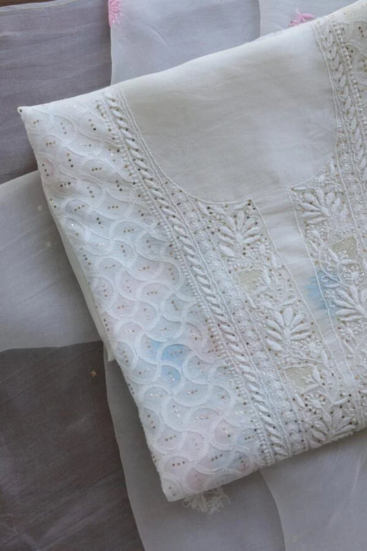 Noor Organza Silk Chikankari With Mukaish Kamdani Fabrics