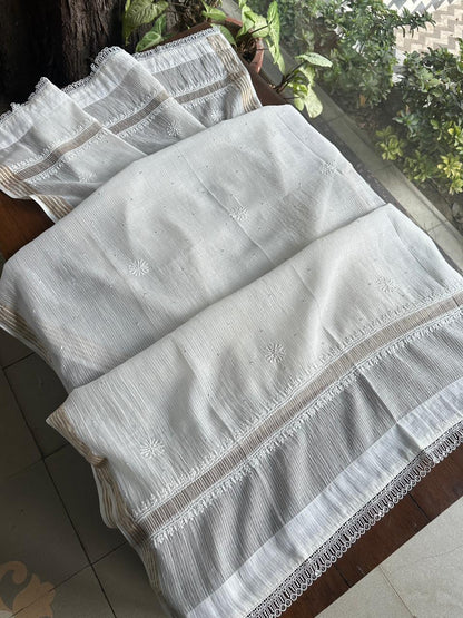 White Shade Malmal Pearl Work Chikankari Kurta With Dupatta