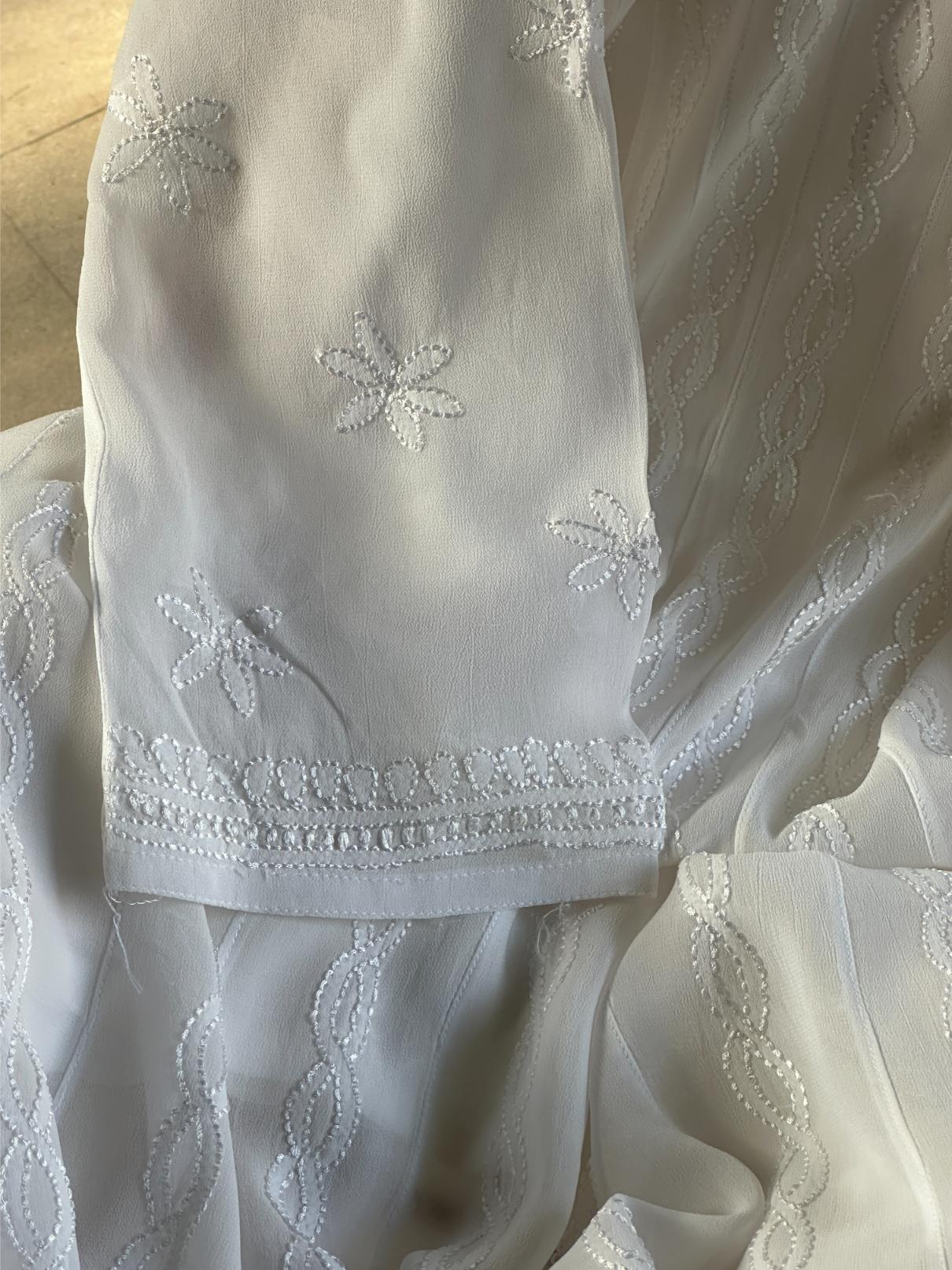 White Viscose Georgette Chikankari Ready to Wear Kurta