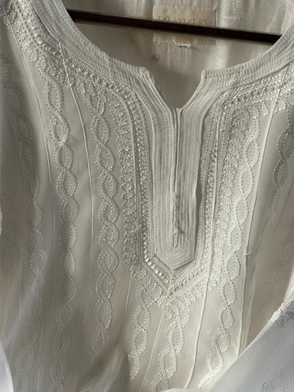 White Viscose Georgette Chikankari Ready to Wear Kurta
