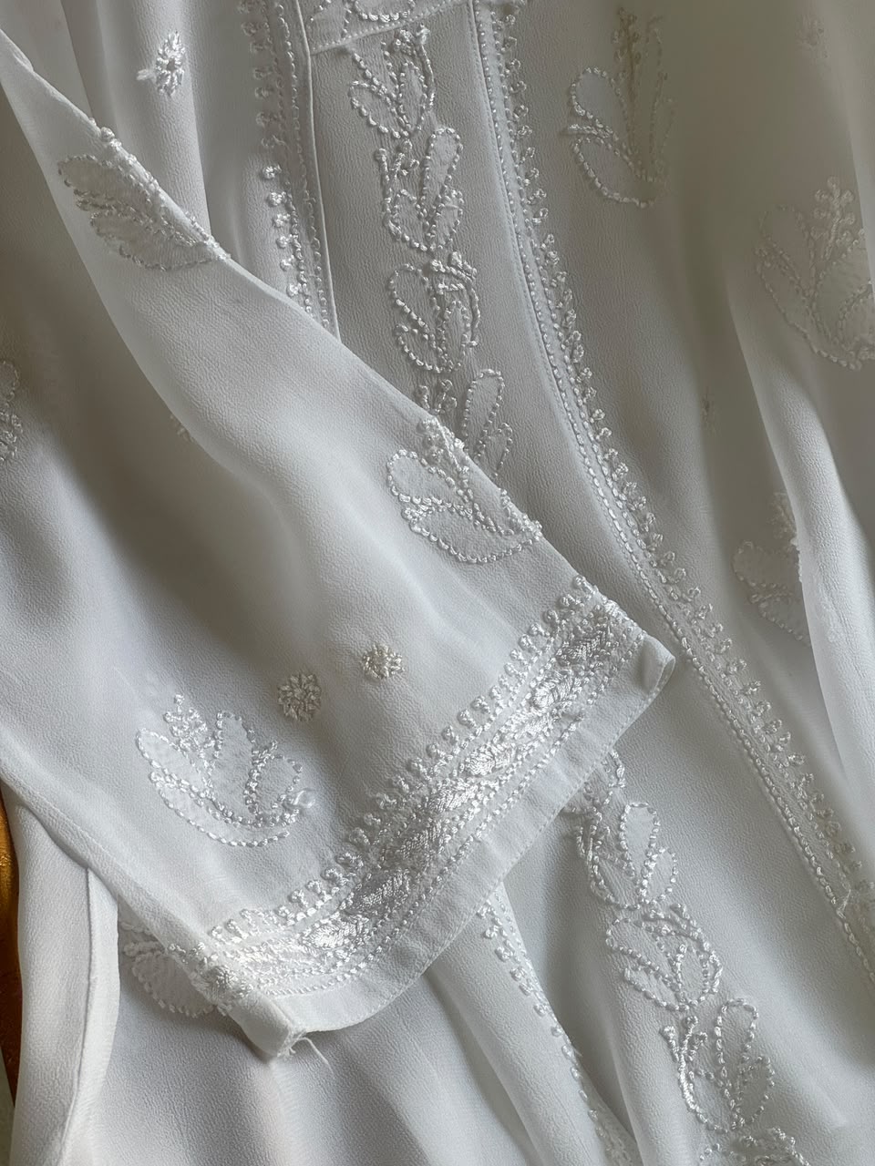 White Viscose Georgette Shadow Work Chikankari Short A-Line Kurti