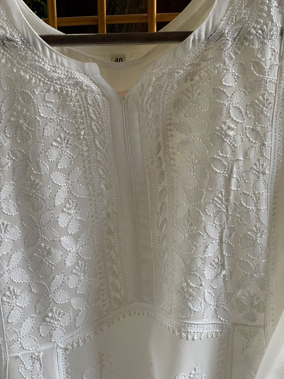 White Viscose Georgette Shadow Work Chikankari Short A-Line Kurti
