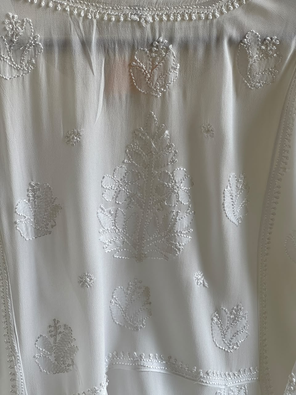 White Viscose Georgette Shadow Work Chikankari Short A-Line Kurti