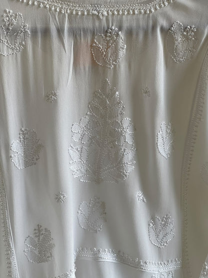 White Viscose Georgette Shadow Work Chikankari Short A-Line Kurti