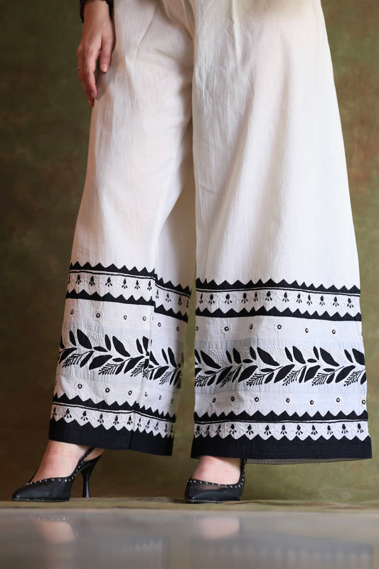 White & Black Daraz Applique Chikankari Palazzo