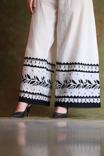 White & Black Daraz Applique Chikankari Palazzo