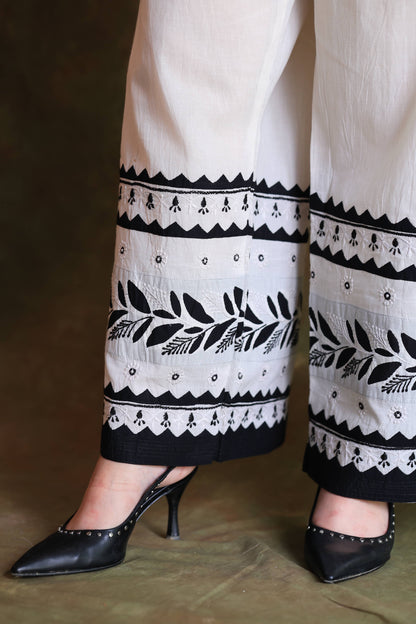 White & Black Daraz Applique Chikankari Palazzo