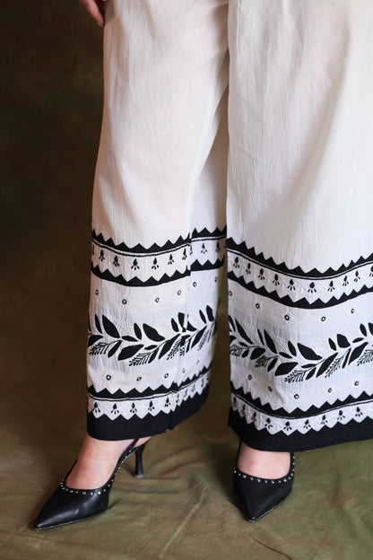 White & Black Daraz Applique Chikankari Palazzo