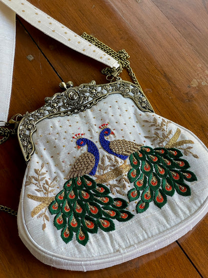 White & Green Shade | Vintage Ari Mukaish Sling Bags