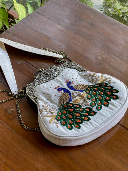 White & Green Shade | Vintage Ari Mukaish Sling Bags