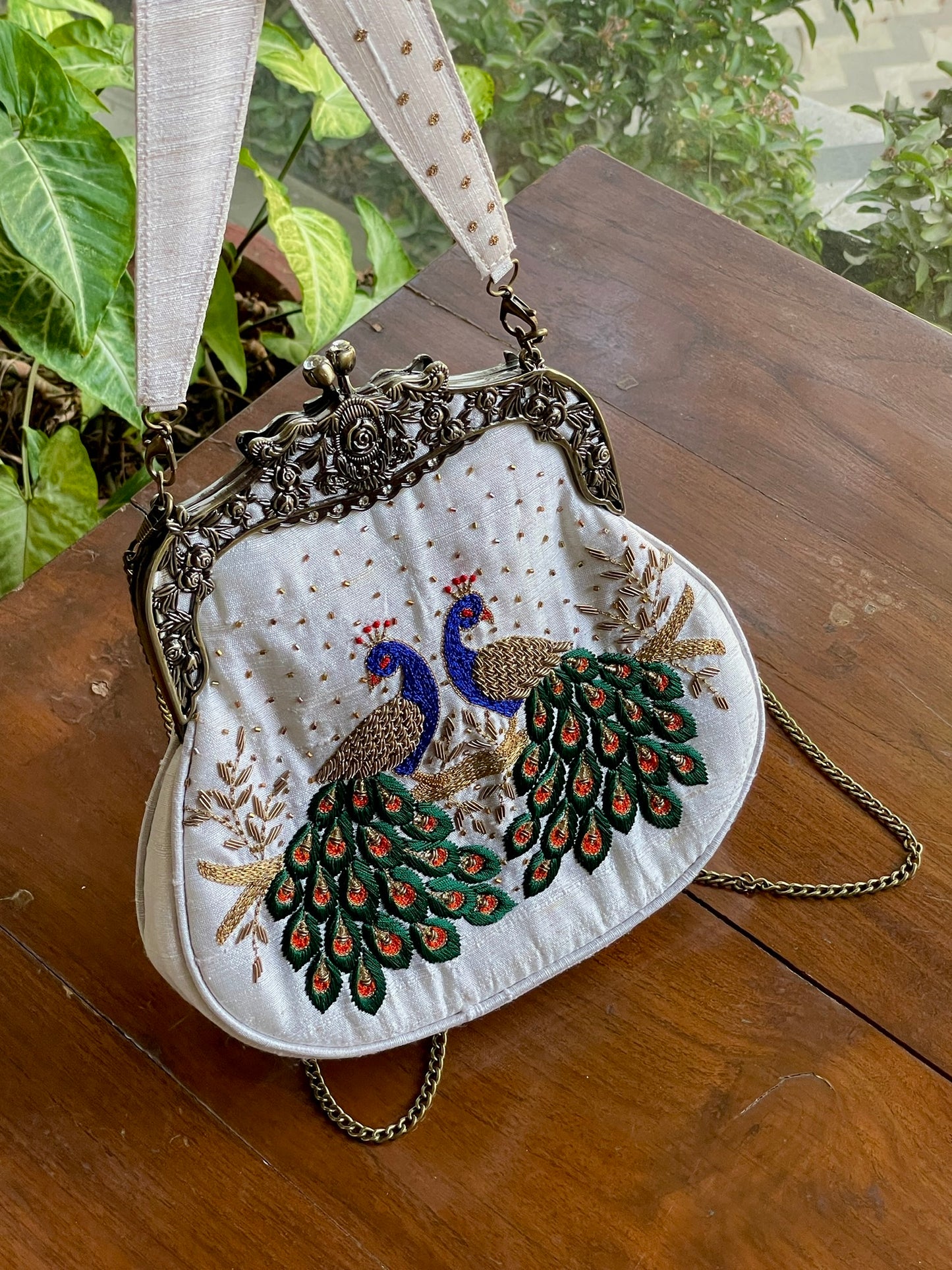 White & Green Shade | Vintage Ari Mukaish Sling Bags