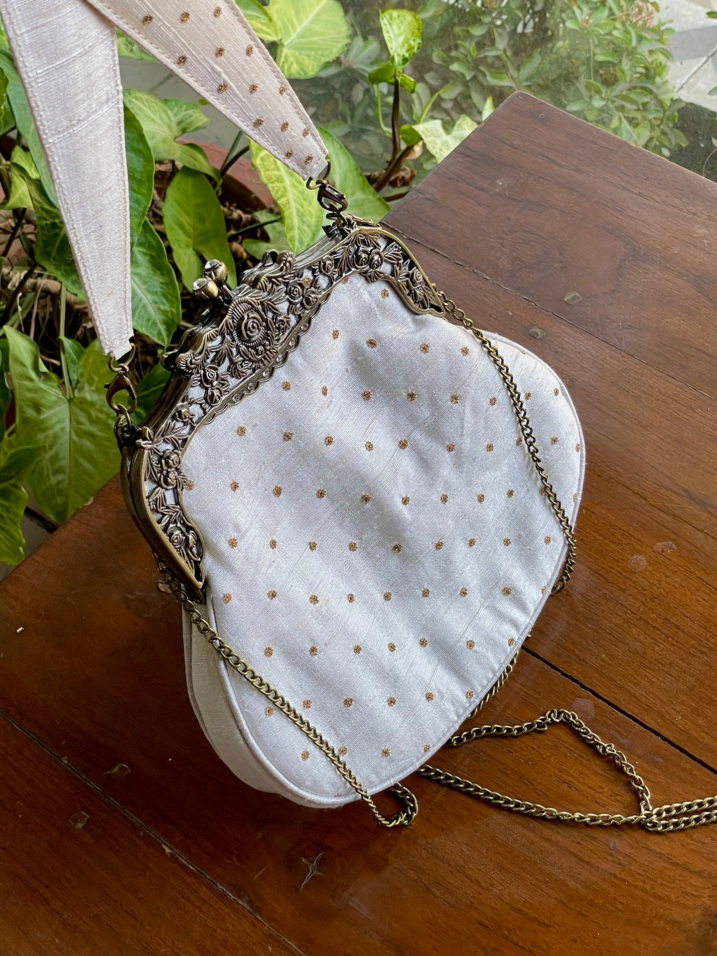 White & Green Shade | Vintage Ari Mukaish Sling Bags