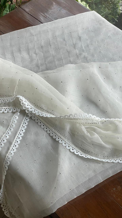 White Noor Organza Mukaish Kamdani Dupatta