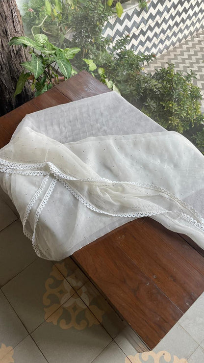 White Noor Organza Mukaish Kamdani Dupatta