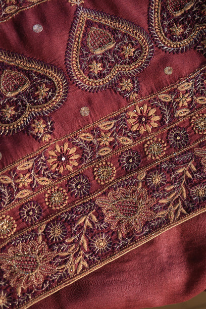 Wine Berry Shade Pashmina x Chikankari Fabrics