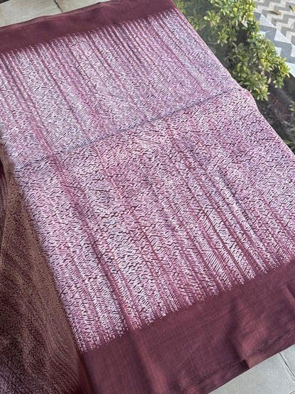 Wine Maroon Shibori Handloom Silk Saree with Contrast Border