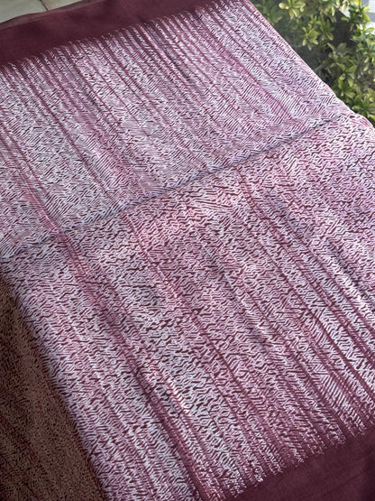 Wine Maroon Shibori Handloom Silk Saree with Contrast Border