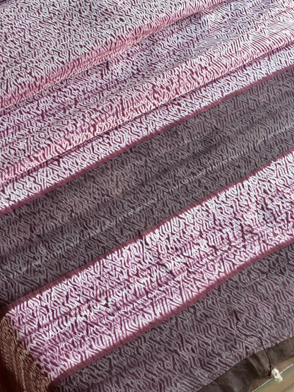 Wine Maroon Shibori Handloom Silk Saree with Contrast Border