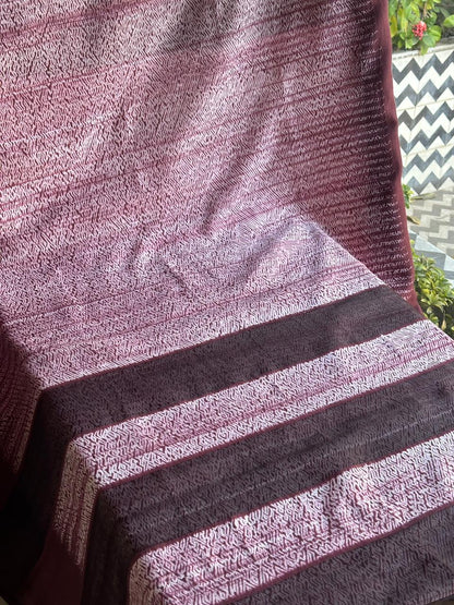 Wine Maroon Shibori Handloom Silk Saree with Contrast Border