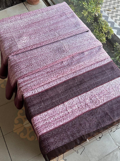 Wine Maroon Shibori Handloom Silk Saree with Contrast Border
